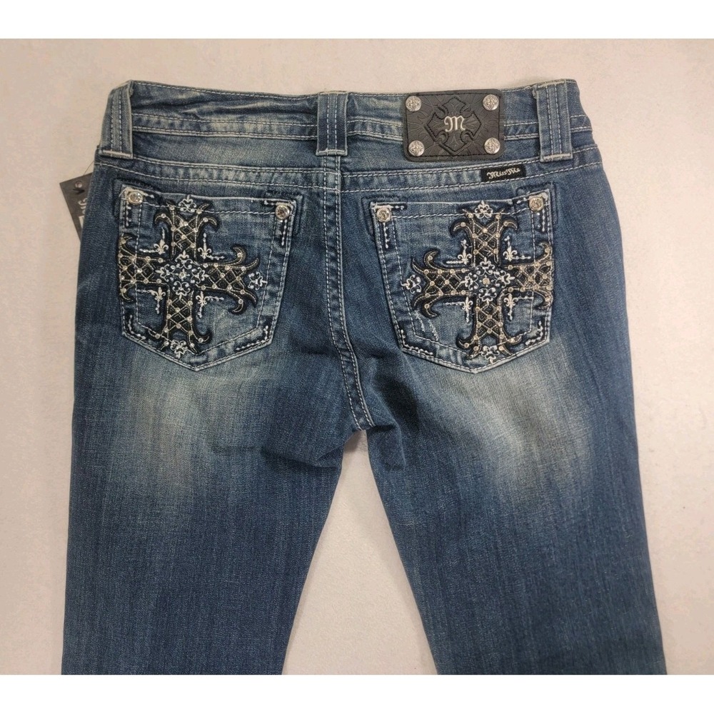 MISS ME MP6224B Mid Rise Bootcut Jeans Size 29 Rhinestone‎ Cross Bling Denim NWT
